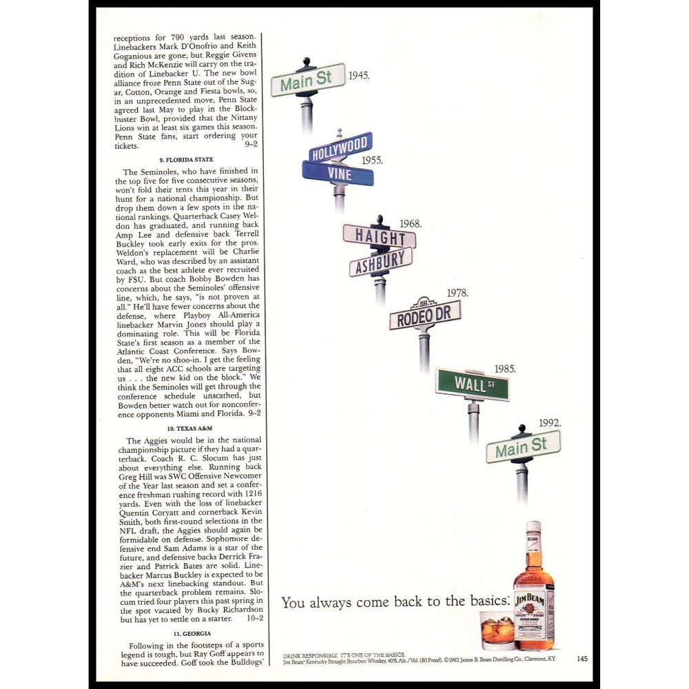 1992 Jim Beam Bourbon Vintage Print Ad Street Signs Haight Ashbury Rodeo Photo
